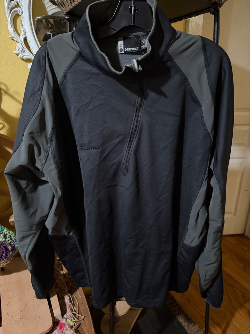 Marmot Black and Olive Half-Zip Lightweight Jacket